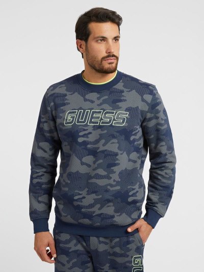 Férfi Guess All Over Camouflage Print Pulóverek Szürke | HU-260118