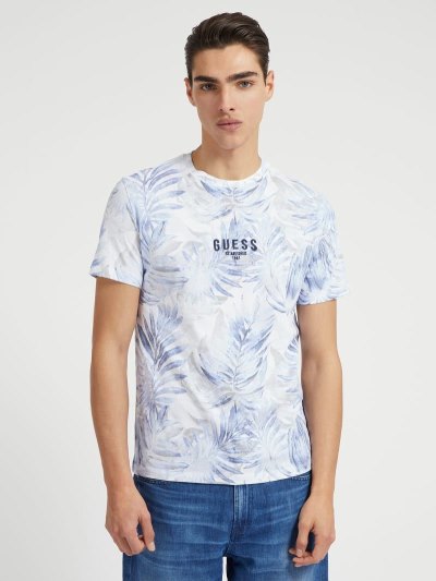 Férfi Guess All Over Foliage Print Póló Kék | HU-676984