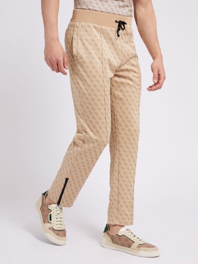 Férfi Guess All Over Logo Jogger Pant Jogger Nadrág Bézs | HU-735694