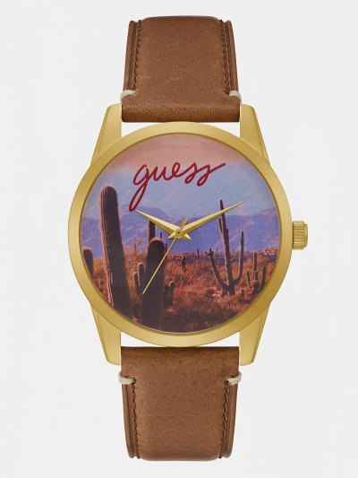 Férfi Guess Bőr Analogue Óra Arany | HU-644369