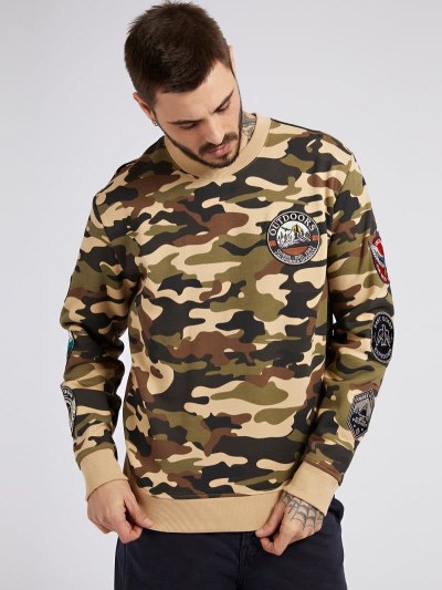 Férfi Guess Camouflage Print Pulóverek Camouflage | HU-405351