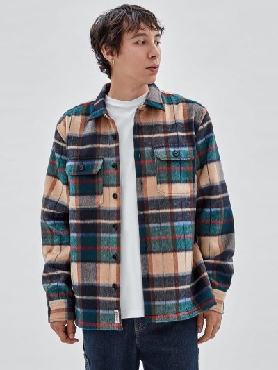 Férfi Guess Checked Gyapjú Blend Shirt Jacket Kabát Zöld | HU-329906