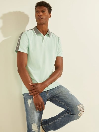 Férfi Guess Contrasting Polo Pólóing Teal | HU-100629