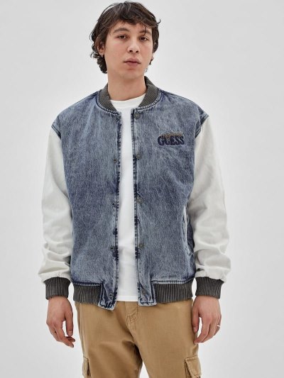 Férfi Guess Denim Bomber Kabát Kék | HU-120001