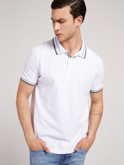 Férfi Guess Front Logo Polo Pólóing Fehér | HU-613783