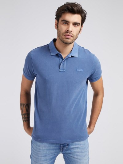 Férfi Guess Front Logo Polo Pólóing Kék | HU-088021