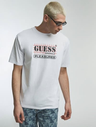 Férfi Guess Front Logo Póló Fehér | HU-329379