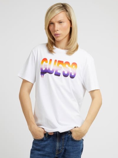 Férfi Guess Front Logo Póló Fehér | HU-913940