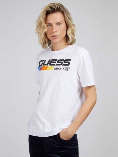 Férfi Guess Front Logo Póló Fehér | HU-953429