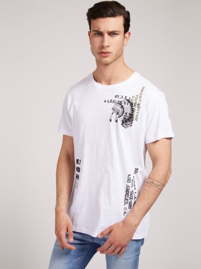 Férfi Guess Front Print Póló Fehér | HU-855109