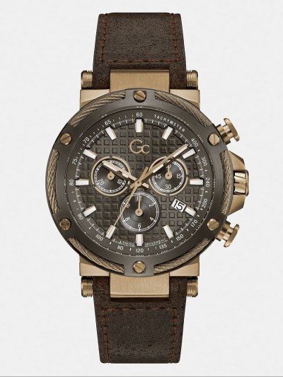 Férfi Guess GC Real Bőr Kronográf Óra Barna | HU-764984