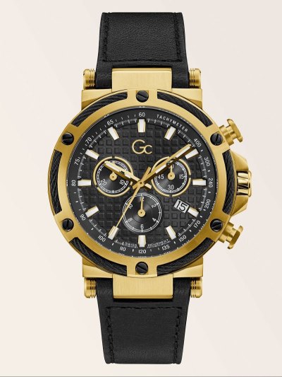 Férfi Guess GC Real Bőr Kronográf Óra Fekete | HU-977895