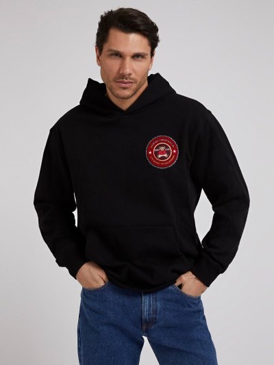 Férfi Guess Hoodie Kapucnis Pulóver Fekete | HU-140807