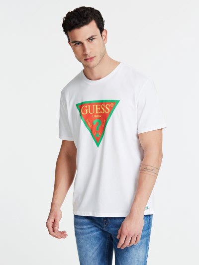 Férfi Guess Lisbon Logo Póló Fehér | HU-627225