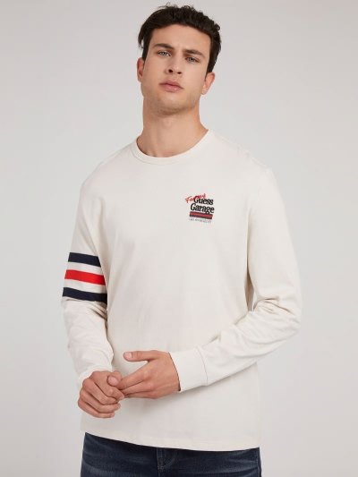 Férfi Guess Long Sleeves Póló Fehér | HU-767264