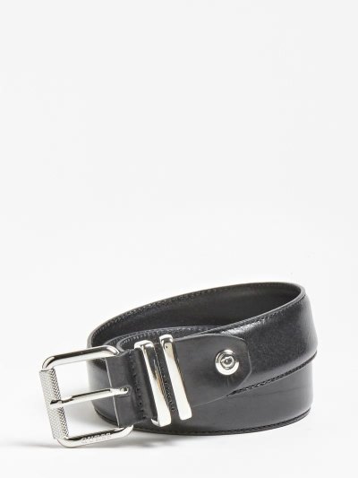 Férfi Guess Luxe Real Bőr Belt Öv Fekete | HU-460413