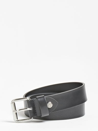 Férfi Guess Luxe Real Bőr Belt Öv Fekete | HU-856311