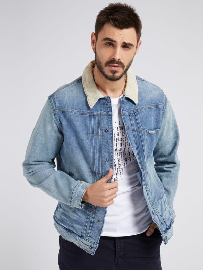 Férfi Guess Relaxed Fit Farmer Dzsekik Kék | HU-149241