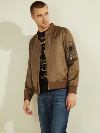 Férfi Guess Satin Pockets Bomber Kabát Barna | HU-248777