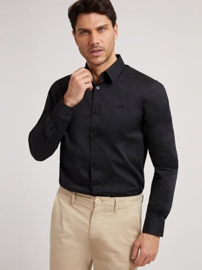 Férfi Guess Slim Fit Ingek Fekete | HU-287503