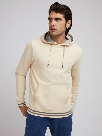 Férfi Guess Triangle Logo Hoodie Pulóverek Krém | HU-644654