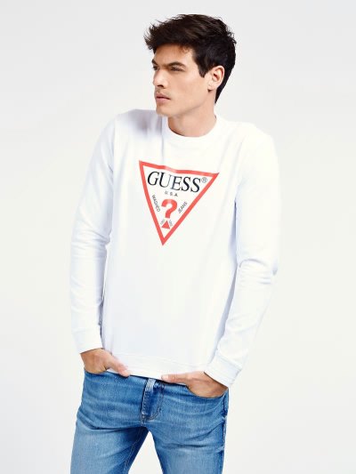 Férfi Guess Triangle Logo Pulóverek Fehér | HU-301142