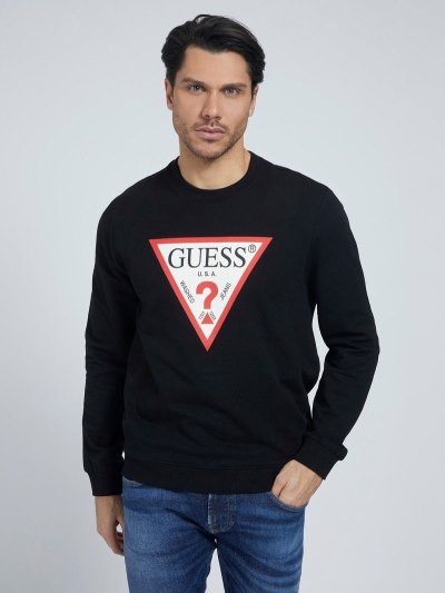 Férfi Guess Triangle Logo Pulóverek Fekete | HU-199686