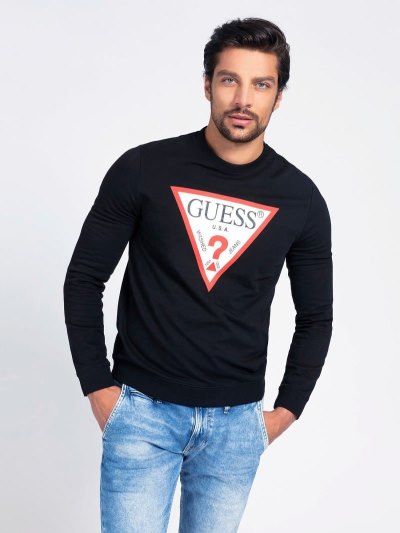 Férfi Guess Triangle Logo Pulóverek Fekete | HU-338243