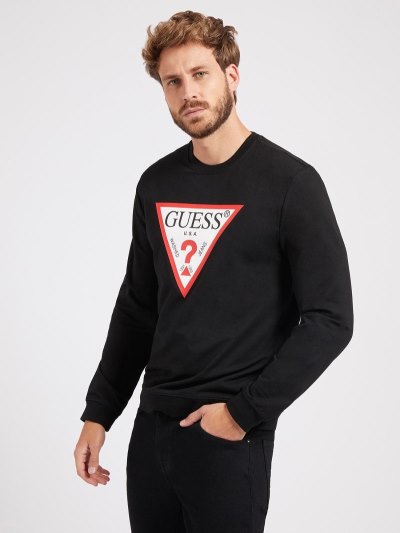 Férfi Guess Triangle Logo Pulóverek Fekete | HU-953406