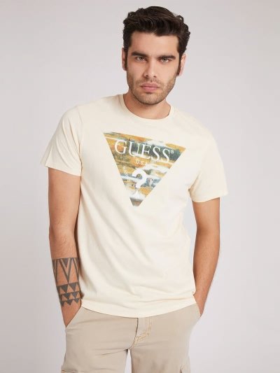 Férfi Guess Triangle Logo Póló Krém | HU-134040