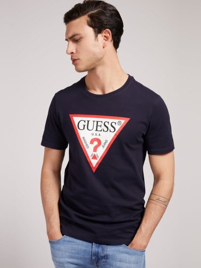 Férfi Guess Triangle Logo Póló Kék | HU-620668