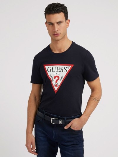 Férfi Guess Triangle Logo Póló Kék | HU-747162