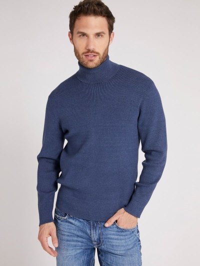 Férfi Guess Turtle Neck Pulóverek Kék | HU-187832