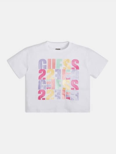 Gyerek Guess Cropped Front Logo Print Póló Fehér | HU-024092