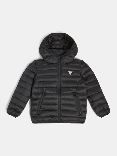 Gyerek Guess Csuklyás Párnázott Jacket With Logo Kabát Fekete | HU-567591