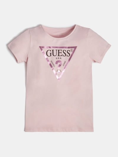 Gyerek Guess Foil Triangle Logo Póló Rózsaszín | HU-279471