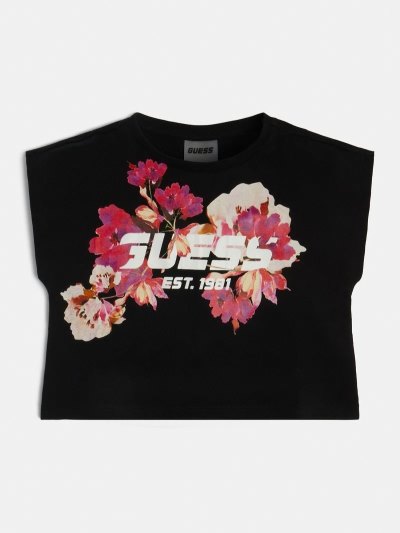 Gyerek Guess Front Logo Crop Póló Fekete | HU-082582