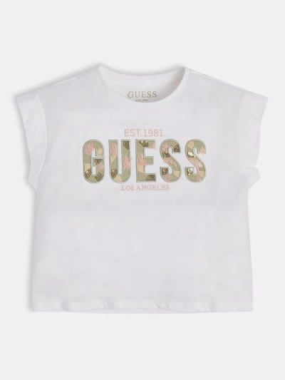 Gyerek Guess Front Logo Print Póló Fehér | HU-898357