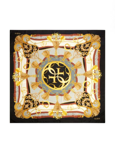 Női Guess 4g Logo Baroque Print Neckerchief Fekete | HU-242744