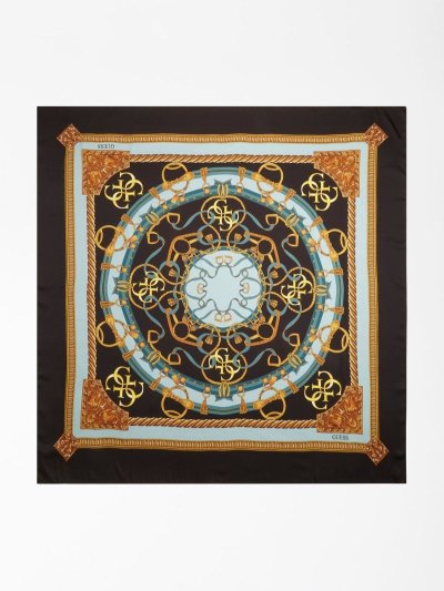 Női Guess 4g Logo Baroque Print Neckerchief Fekete | HU-653216