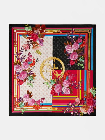 Női Guess 4g Logo Floral Neckerchief Fekete | HU-297152