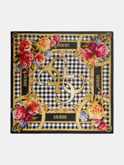 Női Guess 4g Logo Floral Neckerchief Fekete | HU-658096