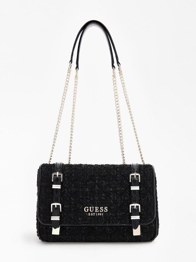 Női Guess Adam Tweed Crossbody Táska Fekete | G968S3B8