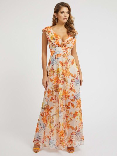 Női Guess All Over Floral Print Ruha Narancssárga | HU-479716