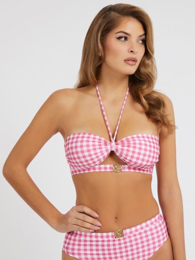 Női Guess All Over Print Bandeau Bikini Bra Rózsaszín | HU-199639