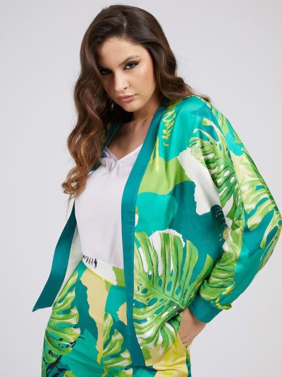 Női Guess All Over Print Kimono Kabát Zöld | HU-428106