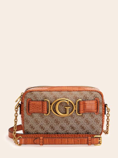 Női Guess Aviana 4g Logo Crossbody Táska Barna | HU-048517