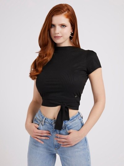 Női Guess Bow Crop Felsők Fekete | HU-884816