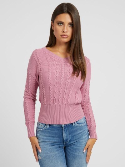 Női Guess Cable Knit Pulóverek Rózsaszín | HU-416533