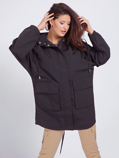 Női Guess Cargo Pockets Parka Fekete | HU-913570